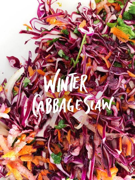 Winter Cabbage Slaw Recipe (Tasty & Healthy!) - Fresh Exchange Seasonal Eating Recipes, Winter Slaw, Healthy Tasty Food, Cabbage Slaw Recipes, Red Cabbage Recipes, Autumn Salad Recipes, Green Salads, Seasonal Eating, Slaw Recipe