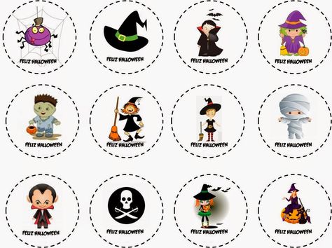 Feliz Halloween: Etiquetas, Stickers o Toppers para Cupcakes para Imprimir Gratis. - Ideas y material gratis para fiestas y celebraciones Oh My Fiesta! Halloween Stickers Printable, Imprimibles Halloween, Scrapbook Printables Free, Halloween Iii, Halloween Printables Free, Labels Printables Free, Halloween Tags, Halloween 1, Blogger Template