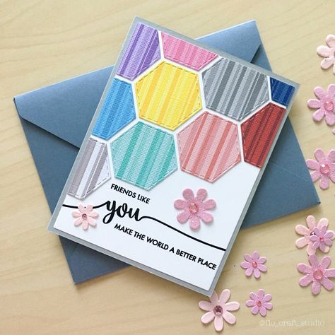 Hexagon Cards, Handmade Greeting Card Designs, Card Sketches Templates, Card Design Handmade, Homemade Birthday Cards, Hand Crafted Cards, Paper Crafts Card, Shaped Cards, Card Making Tutorials