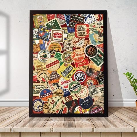 Beer Coasters Diy Projects, Beer Mat Display, Brewery Sticker Display Ideas, Coaster Collection Display, Beer Coaster Art, Sticker Display, Beer Decorations, Coaster Projects, Travel Wall Decor