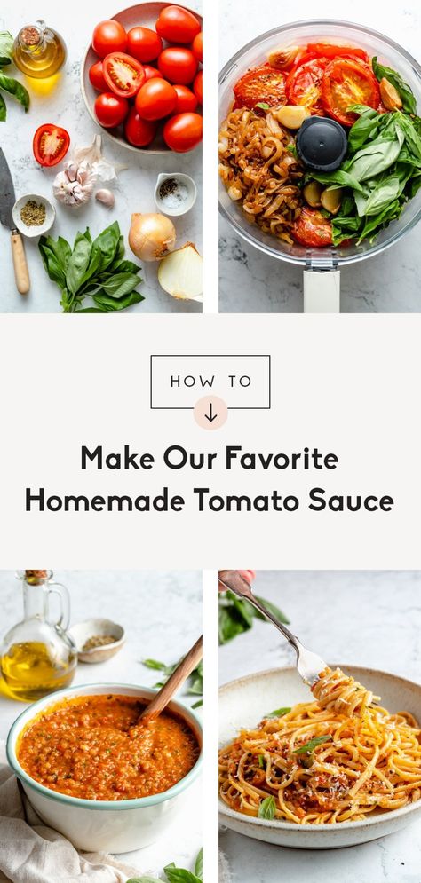 The best homemade pasta sauce using fresh tomatoes, delicious caramelized onions and plenty of garlic. This basic pasta sauce recipe is easy to make and perfect for customizing to make it super creamy and even a little cheesy. You'll never go back to canned tomato sauce again! #pasta #tomatosauce #pastasauce #sauce #howtoguide #kitchentutorial #vegan #dairyfree Basic Pasta Sauce Recipe, Best Homemade Tomato Sauce, Pasta Sauce Using Fresh Tomatoes, Basic Pasta Sauce, Using Fresh Tomatoes, Best Spaghetti Sauce, Pasta Sauce Recipe, Kitchen Favorites, Pasta Sauce Homemade