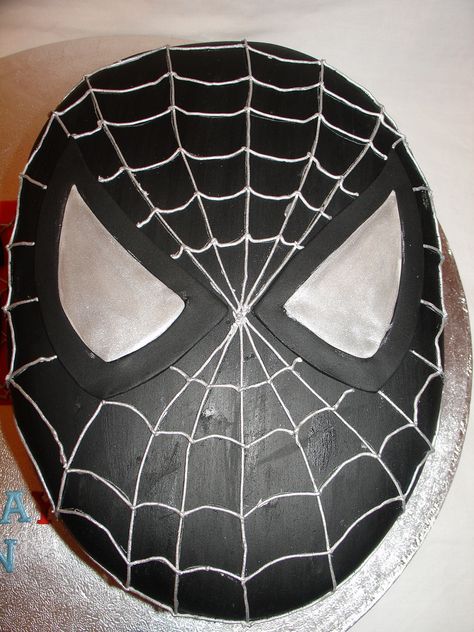 Black Spiderman Head Fondant Cake - CakeCentral.com Marvel Birthday Cake, Spiderman Cakes, Spiderman Theme Party, Spiderman Noir, 12th Birthday Cake, Spiderman Birthday Cake, Birthday Party Snacks, Spiderman Theme, Spiderman Birthday Party