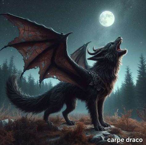 Fantasy Wolves Art, Dragon Wolf Hybrid, Wolf Dragon Hybrid, Cool Mythical Creatures, Cool Dragon Pictures, Wolf Goddess, Wolf Monster, Dragon Medieval, Magical Wolf