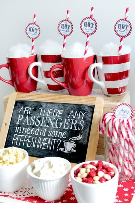 Polar Express Theme Wedding, Polar Express Ideas For School, Polar Express Themed Christmas Party, Polar Express Cocoa Bar, Polar Express First Birthday Party, The Polar Express Party, Polar Express Decorations Diy, Polar Express Party Games, Polar Express Birthday Party Ideas