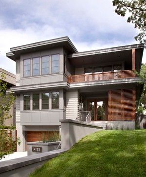 Tuck Under Garage Design Ideas, Pictures, Remodel, and Decor Tuck Under Garage, Modern Traditional Home Design, Modern Traditional Homes, Contemporary Exterior Design, Exterior House Colors With Brown Roof, Modern Garage Doors, A Modern House, Brown Roof, Pintura Exterior