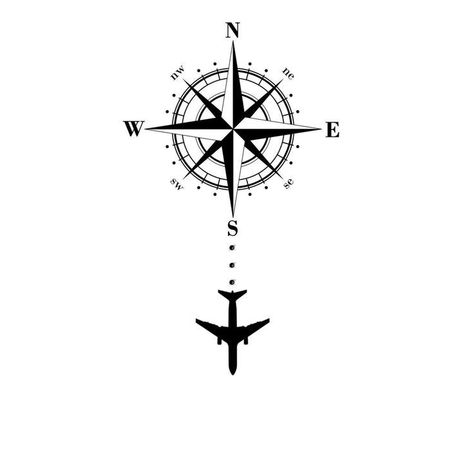 Compass Airplane Tattoo Design, Compass Tattoo With Plane, Compass Plane Tattoo, Compass And Plane Tattoo, Compass Tattoo Stencils For Men, Simple Compass Tattoo Men, Compas Tattoo Designs, Compas Tattoo Designs Men, Compass Tattoo Simple