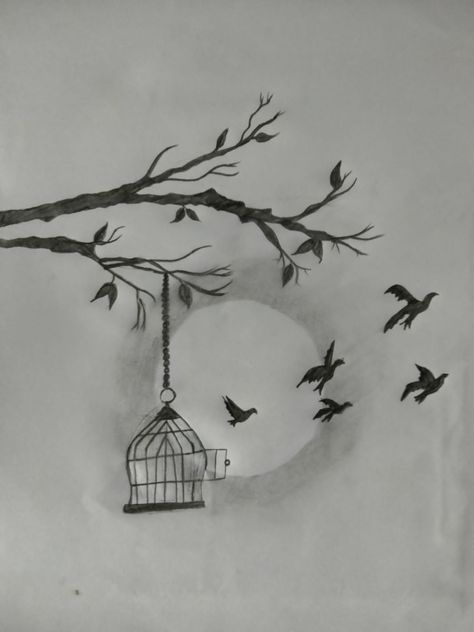 "Unlock your artistic wings and learn how to draw birds breaking free from their cages with the delicate strokes of a pencil. Explore the theme of freedom in this captivating art tutorial. 🕊️✏️ #BirdDrawing #ArtFreedom #PencilSketch" Cage Sketch Drawings, Bird In Cage Drawing, Cage Drawing, How To Draw Birds, Freedom Drawing, Bird Pencil Drawing, Draw Birds, Dove Flying, Bird In A Cage