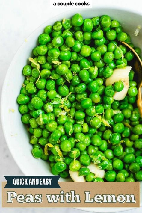 This peas recipe takes just 5 minutes! Cooking frozen peas with garlic and lemon makes them taste incredible. It's an easy side dish everyone will love! #peas #peasrecipe #sidedish #peassidedish #plantbased #vegan #vegansidedish #plantbasedsidedish #wholefoodplantbased #wfpb Can Peas Recipe, Pea Side Dish, Canned Peas, Green Peas Recipes, Vegan Brunch Recipes, Best Fish Recipes, Winter Salad Recipes, Salad Dressing Recipes Healthy, Peas Recipe