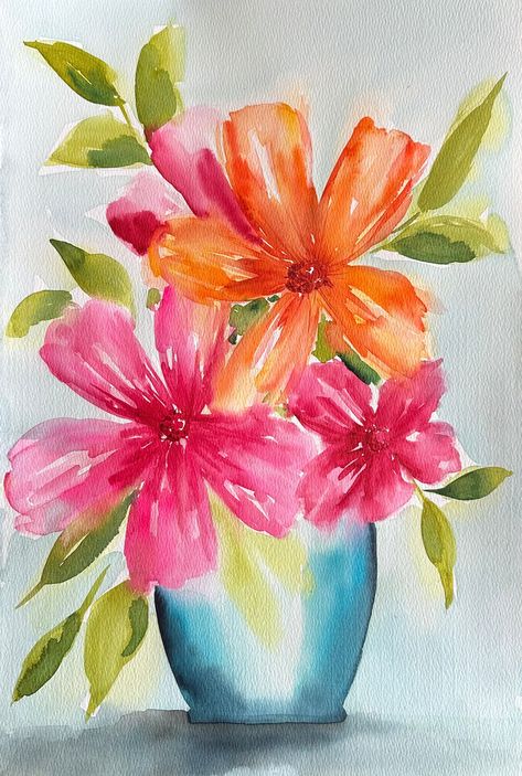 Original Watercolor Painting, Loose Watercolor, Loose Floral Painting, Watercolor Flowers Wall Art flower Frenzy 12x18 - Etsy Water Coloring Painting Ideas, Flower Watercolor Paintings, Floral Design Painting, Watercolor Art Flowers, Watercolor Impressionism, Watercolor Templates, Painting Watercolor Flowers, Flower Watercolor Art, Watercolor Loose