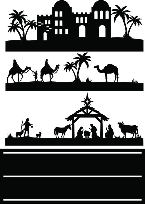 Christmas Decorations Nativity Scene Candlestickwooden Laser - Etsy Svg Nativity Scene Free, Nativity Silhouette Printable, Live Nativity Scene Ideas, Christmas Silhouette Templates, Bethlehem Silhouette, Nativity Scene Silhouette, Printable Nativity, Ward Christmas Party, Nativity Silhouette