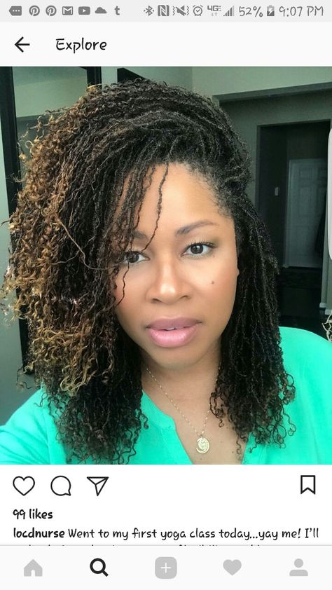 Wow. Hers are perfect! Sister Locs With Color, Sisterlocks Highlights, Sista Locs Sister Locks, Hairstyles For Mixed Women, Sister Locs Sisterlocks, Sister Locks Hairstyles, Micro Locks, Female Haircuts, Small Locs