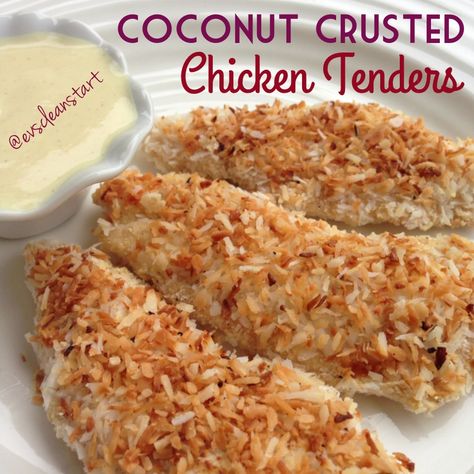 Coconut Crusted Chicken Tenders Dijon Dipping Sauce, Coconut Crusted Chicken Tenders, Coconut Crusted Chicken, Wild Rose Detox Recipes, Fodmap Chicken, Iifym Recipes, Ripped Recipes, Crusted Chicken Tenders, Low Fodmap Diet Recipes