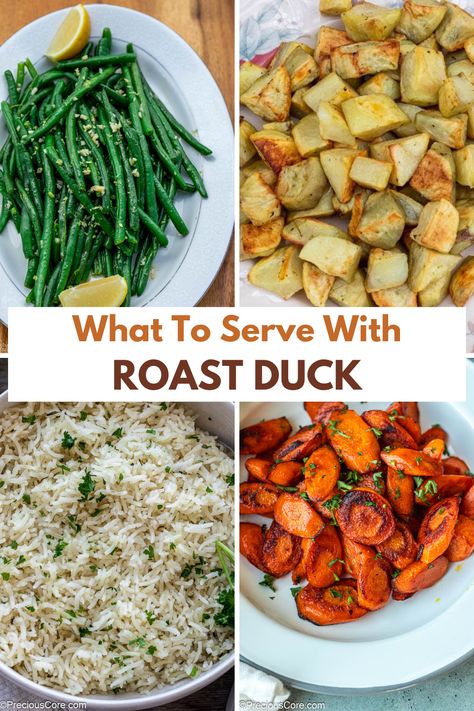 17+ of the best side dishes to serve with roast duck. I love these side dishes as they pair with many other main dishes as well. Duck Dinner Sides, Duck Side Dishes, Sides For Duck, What To Serve With Duck, Roasted Duck, Rice Side Dishes, Roast Duck, Holiday Meals, Easy Sides