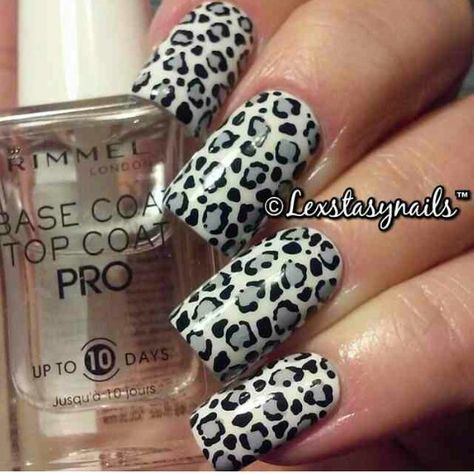 Lexstasy Leopard Nails Black And White, Snow Leopard Print Nails, Snow Leopard Nails, White Leopard Print Nails, Cowgirl Nails, Nails Black And White, Leopard Nail Designs, Leopard Print Nails, Cute Nails For Fall