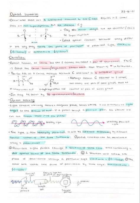 Isomerism Notes, A Level Chemistry, Mirror Image, Chemistry, Bullet Journal, Quick Saves