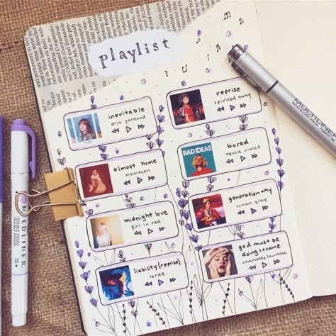 Music Bujo Playlist Spreads That Will Beautify Your Journal - KAYNULI Playlist Journal, Journal Tracker, Music Journal, Tracker Ideas, Bullet Journal Tracker, Wallpaper Music, Bullet Journal Notebook, Bujo Ideas, Dot Journals