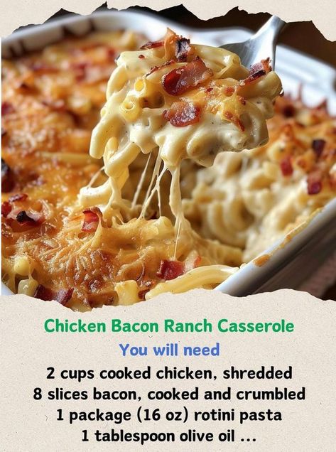 Alexanders Recipes, Cheesy Chicken Recipes, Bacon Ranch Casserole, 2024 Meals, Bacon Ranch Pasta, Chicken Lickin, Oven Meals, Ranch Casserole, Chicken Shredded