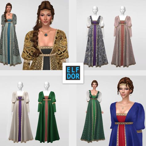 Patreon Content - July Collection 2 - ELFDOR Medieval Outfit, Sims 4 Decades Challenge, Sims Medieval, The Sims 4 Pc, Medieval Clothes, Sims 4 Cc Folder, Casas The Sims 4, Sims 4 Dresses, Asian Kids