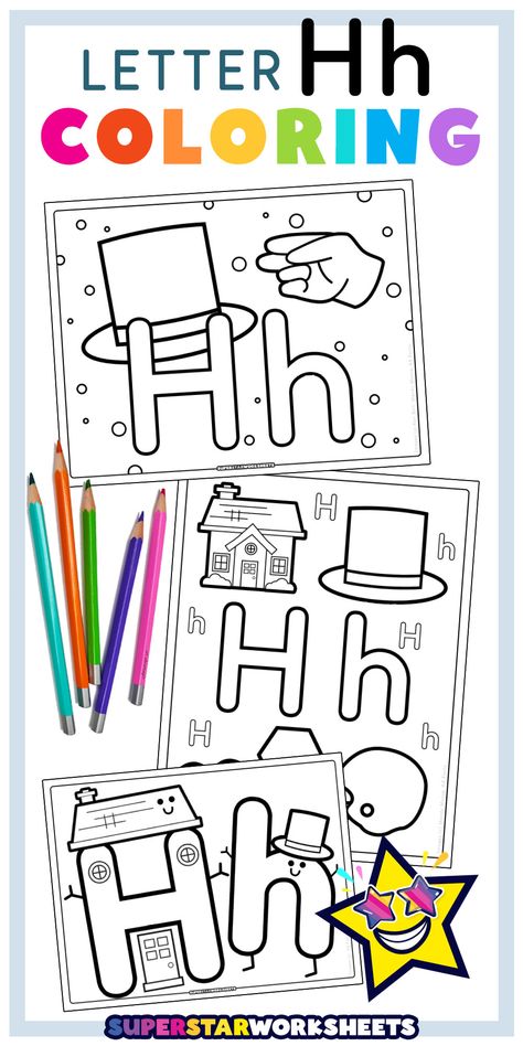 Letter H Coloring Pages for kids! Our free letter Hh coloring pages printables include uppercase and lowercase letters for students beginning their alphabet journey. #superstarworksheets #color #cut #craft #abcs Letter H Crafts For Preschoolers Free Printable, Letter H Free Printable, Letter H Crafts For Toddlers, Letter H Horse Craft Template, Letter H Activity, Letter H Printable, Letter H Activities For Preschool, Letter H Coloring Page, Cool Objects