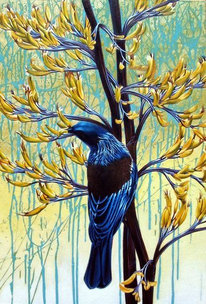 Miranda Woollett Kiwiana Art, Nz Flowers, Nz Artists, Kiwi Artist, Nz Birds, Tui Bird, Nz Art, New Zealand Art, Bird Photos