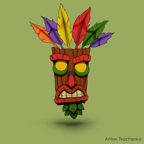 Crash Bandicoot Tattoo, Video Game Tattoos, Tiki Head, Mask Drawing, Tiki Mask, Gaming Tattoo, Crash Bandicoot, Tattoo Flash Art