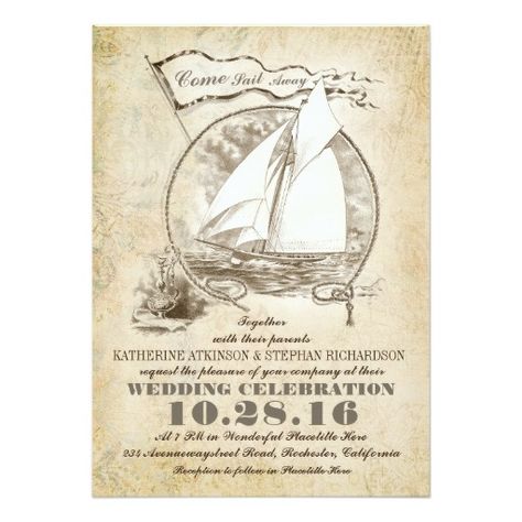 Nautical yacht wedding invitation-Come Sail Away Card #Wedding #Invitations #Yacht #Invites Love Boat Theme Party, Boat Theme Party, Vintage Nautical Wedding, Engagement Party Vintage, Sailboat Wedding, Wedding Reply Cards, Nautical Wedding Invitations, Yacht Wedding, Sea Wedding