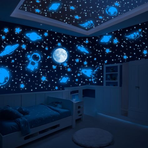 PRICES MAY VARY. [ Package Includes ] Elevate your child’s bedroom to a celestial realm with our 600-piece galaxy sticker set. Ignite their imagination with 596 twinkling stars, a 25cm radiant moon, and an array of cosmic decals. Plus, unlock the secrets of the stars with an exclusive Constellation E-book. [ Kids Will Love Bedtime ] Bring the wonders of the solar system into your kids bedroom with our glow in the dark stickers for ceiling and walls. This set includes glow-in-the-dark stars, a Mo Space Theme Rooms, Bedroom Ideas Space, Ceiling Stars, Outer Space Room, Stars Glow In The Dark, Glow In The Dark Stickers, Space Wall Decor, Star Wars Wall Decal, Galaxy Room