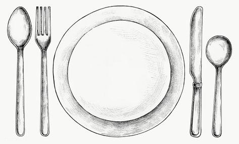 Plate Drawing Easy, Plate Drawing Sketch, Food Plate Drawing, Plat Drawing, Cutlery Drawing, Plate Drawing Ideas, Plate Sketch, Dish Drawing, Plate Illustration