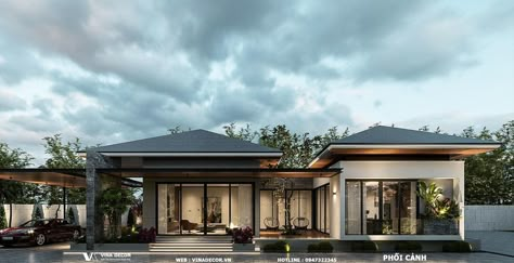 1 Storey House Design Modern, Thailand House Design Modern, One Storey Modern House Design, House Exterior 1 Floor, Vacation House Design, Simple Bungalow House, Simple House Exterior Design, Simple Bungalow House Designs, Nha Cap 4