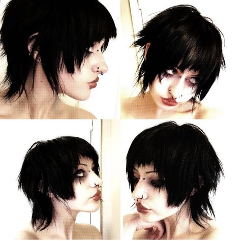 Shaggy Grown Out Pixie, Creepycore Aesthetic Outfits, 90s Choppy Short Hair, Anabelle Jean, Long Spiky Hair, Short Punk Hair Pixie, Emo Hairstyles Short, Goth Pixie Cut, Goth Short Hair