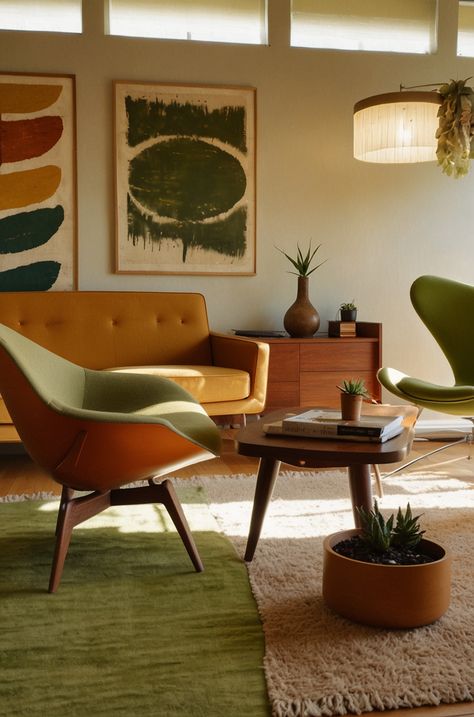 Eames Color Palette, 1960s Apartment Decor, Mid Century Modern Wall Colors Living Rooms, Mid Century Earthy Living Room, Mid Century Modern Living Room Tv, 70s Style Office, Midcentury Small Apartment, 60s Design Interior, 1950s Home Aesthetic