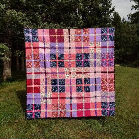 Emily Staller on Instagram: "SOLD Quilt for sale! This one is a pink and purple plaid design, with a gorgeous blue batik on the back. It is roughly 64" square and 100% cotton. It is machine washable and dryable, and therefore can be used as a cuddler blanket or a picnic blanket. "Plaidish" pattern was designed by Kitchen Table Quilting. $200 @kitchentablequilting #quilt #quiltforsale #quilting #allcotton #plaidish #blanket #plaid #pink #purple" Pink Purple Quilt, Plaidish Quilt Pattern Free, Plaidish Quilt, Blanket Plaid, Pink Flannel, Flannel Quilts, Purple Quilts, Table Quilts, Quilting Inspiration