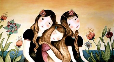 Sintiendo el mundo desde el corazón de otras personas Mother Daughter Art, Creation Photo, Sisters Art, Three Sisters, Sunset Art, Wall Art Gift, Cute Illustration, Sister Gifts, 그림 그리기