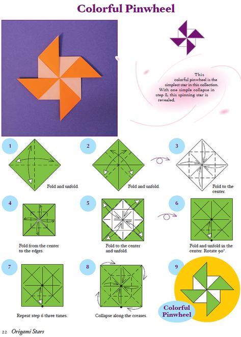 Origami Stars  By: John Montroll  Welcome to Dover Publications  COLORFUL PINWHEEL Origami Pinwheel, Paper Pinwheels, Pinwheels Paper, Paper Play, Origami Patterns, Dover Publications, Origami Instructions, Origami Stars, Torn Paper