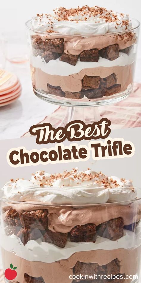 The Best Chocolate Trifle Recipe - Cooking with Recipes Chocolate Trifle Recipe, Chocolate Trifle Desserts, Brownie Trifle Recipe, Trifle Bowl Recipes, Trifle Dessert Recipes, Brownie Trifle, Dessert Truffles, Trifle Pudding, Chocolate Trifle