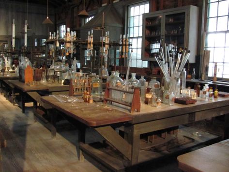 Thomas Edison's laboratory, where some of the most mysterious moments of the story take place. Botanical Laboratory, Home Laboratory, Mad Scientist Lab, Home Lab, Laboratory Design, Bg Design, Chemistry Labs, Mad Science, Attic Remodel