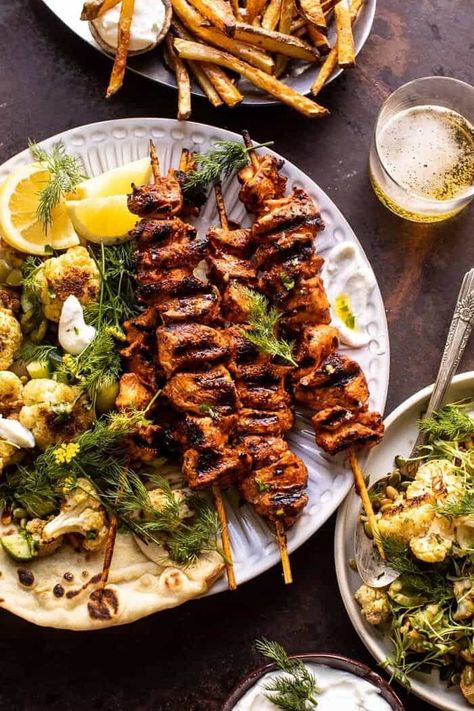 Lebanese Food Recipes, Lemon Cauliflower, Charred Lemon, Lebanese Chicken, Food Recipes Chicken, Stick Food, Half Baked Harvest Recipes, Grilled Chicken Skewers, Fitness Recipes