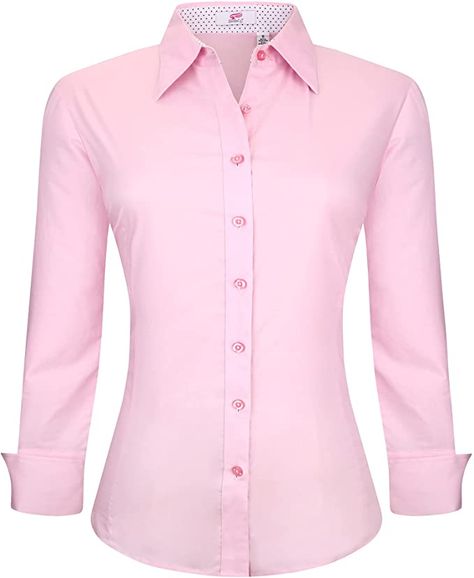 Esabel.C Womens Button Down Shirts Long Sleeve Regular Fit Cotton Stretch Work Blouse Pink L at Amazon Women’s Clothing store Dr Ellie Sattler Costume, Womens Dress Shirts, Long Sleeve Work Dress, Womens Button Down Shirt, Business Casual Blouse, Shirt Wrinkles, Long Sleeve Fitted Dress, Black Button Down Shirt, Women's Button Down Shirt