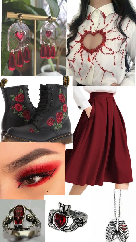 ❤️🩸 Lizzie Hearts Aesthetic Outfits, Lizzie Hearts Outfit, Lizzie Hearts Aesthetic, Red Heart Outfit, Lizzy Hearts, Heart Vibes, Hearts Outfit, Hearts Aesthetic, Heart Outfit