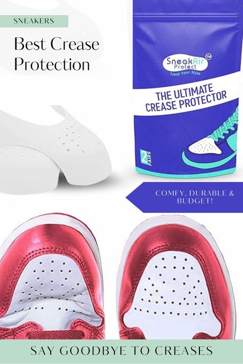 Keep your sneakers looking fresh and new with SneakAir Protect The Ultimate Crease Protectors! Designed to prevent creases from forming in the toe box area, our Crease Protector Guards are the ultimate solution to keep your favourite shoes in pristine condition. COMFORTABLE AND DISCREET - Enjoy maximum comfort and minimal visibility. Our Crease Guards are made with the perfect dimensions and are adjustable to fit inside most shoes. You won't even notice they're there! DURABLE AND BREATHABLE Crease Guards, Crease Protector, Sneakers Looks, Sneaker Brands, Dunk Low, Air Force 1, Sneaker Head, Jordan 1, Shoe Laces