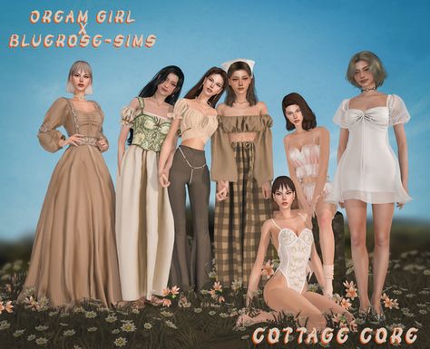 Cottage Core Clothes, Sims 4 Cottage, Sims 3 Cc Finds, Cottage Dress, Cottagecore Clothes, Pelo Sims, The Sims 4 Packs, Casas The Sims 4, Sims 4 Dresses