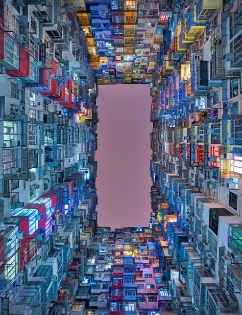 Welcome to one of Hong Kong's most Instagrammable locations — The "Monster Building" at Yik Cheong and Montane Mansion. Together, these residential buildings create dense geometric patterns in sharp contrast to the clear sky above, making the area an eye-catching destination for photographers and filmmakers alike.  Photo by Trey Ratcliff Monster Building, Cyberpunk City, Clear Sky, Concrete Jungle, Photo Memories, City Photography, City Buildings, San Sebastian, Travel Memories