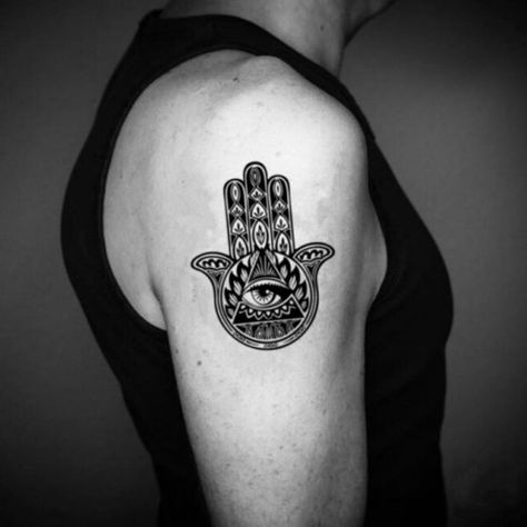 Hamsa Tattoo Men, Hamsa Tattoo Placement, Hand Tattoo For Men, Stammestattoo Designs, Herren Hand Tattoos, Hamsa Tattoo Design, Tattoo Male, Hamsa Hand Tattoo, Bicep Tattoo Men