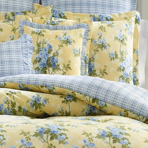 Elegant Bedspreads, Country Comforter, Yellow Comforter Set, Yellow Comforter, Yellow Duvet, Laura Ashley Bedding, Duvet Covers Yellow, Cotton Comforter Set, English Country Garden