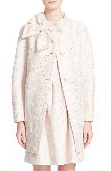 kate spade new york kate spade new york 'dorothy' sequin tweed bow neck coat available at #Nordstrom Kate Spade Coat, Old Man Winter, Winter Things, Kate Spade Style, Dream Outfits, Original Characters, Tweed Coat, 50s Fashion