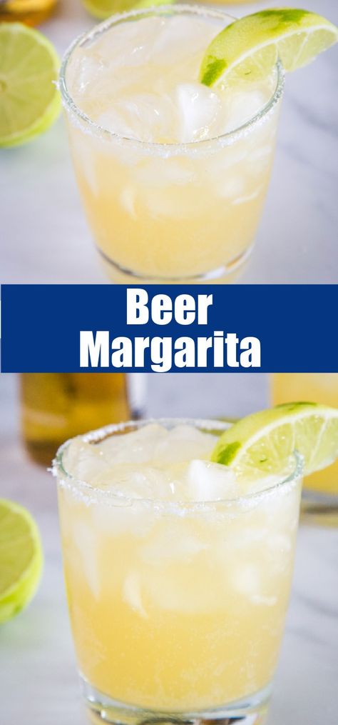 Beer Margarita Recipe - this easy cocktail is made from limeade, tequila and beer for a refreshing and fun drink you can enjoy anytime! Beergarita Recipe, Beer Margarita Recipe, Limeade Margarita, Beer Margaritas, Frozen Beer, Beer Margarita, Beer Cocktail Recipes, Homemade Margaritas, Frozen Limeade