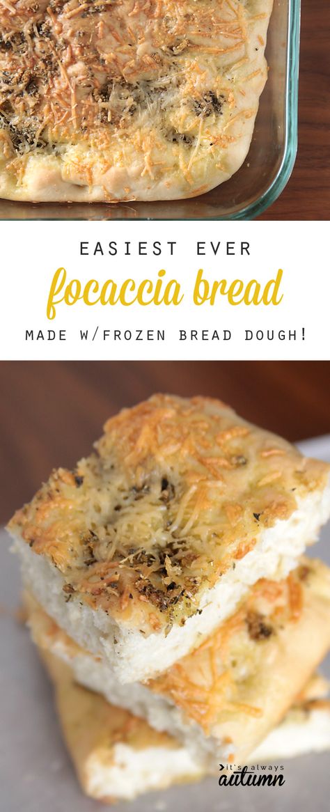 This focaccia bread is super easy to make because it starts with frozen bread dough, but it tastes amazing thanks to garlic and herbs. Best easy bread recipe ever! Focaccia Bread With Pizza Dough, Foccacia Bread With Rhodes Rolls, Bread From Frozen Dough, Frozen Bread Dough Recipes Ideas, Boat Lunches, Rhodes Bread Dough Recipes, Frozen Dough Recipes, Frozen Pizza Dough, Shortcut Recipes