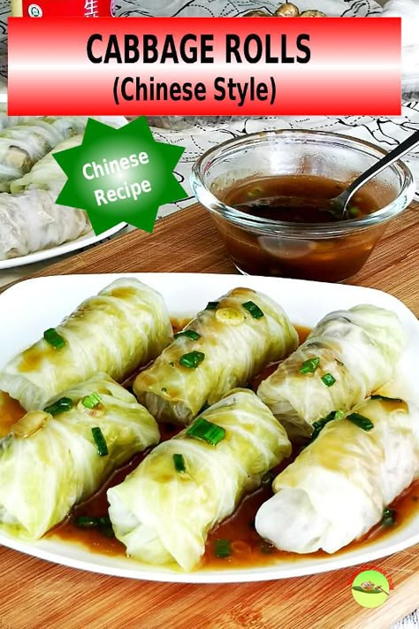 Stuffed cabbage roll with minced meat and mushrooms filling. Steam to perfection. Drizzle with a superior gravy. Serve as Chinese dim sum. Cabbage With Minced Meat, Cabbage Rolls Asian Style, Asian Stuffed Cabbage Rolls, Napa Cabbage Dumplings, Stuffed Napa Cabbage Rolls, Chinese Cabbage Rolls Recipe, Cabbage Dumpling Rolls, Asian Cabbage Rolls Recipe, Chinese Cabbage Rolls