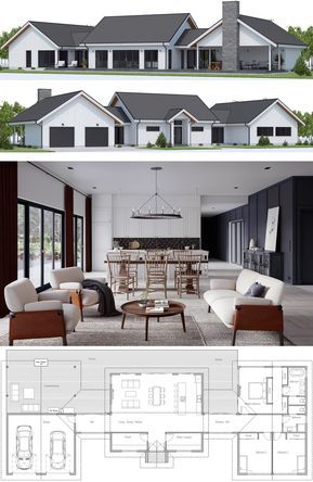 Modern Farmhouse Plan, House Plan #modernfarmhouse #homeplans #houseplans #floorplans #adhouseplans #newhome #archdaily #dwell #adhouseplans Large Farmhouse Plans, House Plans Architecture, Modern Farmhouse Floors, Modern Farmhouse Floorplan, Architecture House Plan, Farmhouse Floor Plans, Farmhouse Flooring, Plan House, Plans Architecture