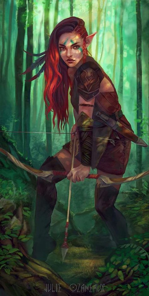 Female Ranger Art, Warrior Elf Female, Druid Elf Female, Dnd Female Ranger, Red Hair Elf Female, Elven Warrior Female, Elf Druid Female, Red Hair Elf, Young Grandma